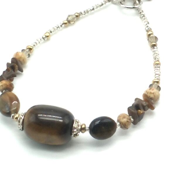 Tiger's Eye Barrel with Earth-tone Stone Chips & Crystal Bracelet - Picture 12 of 13
